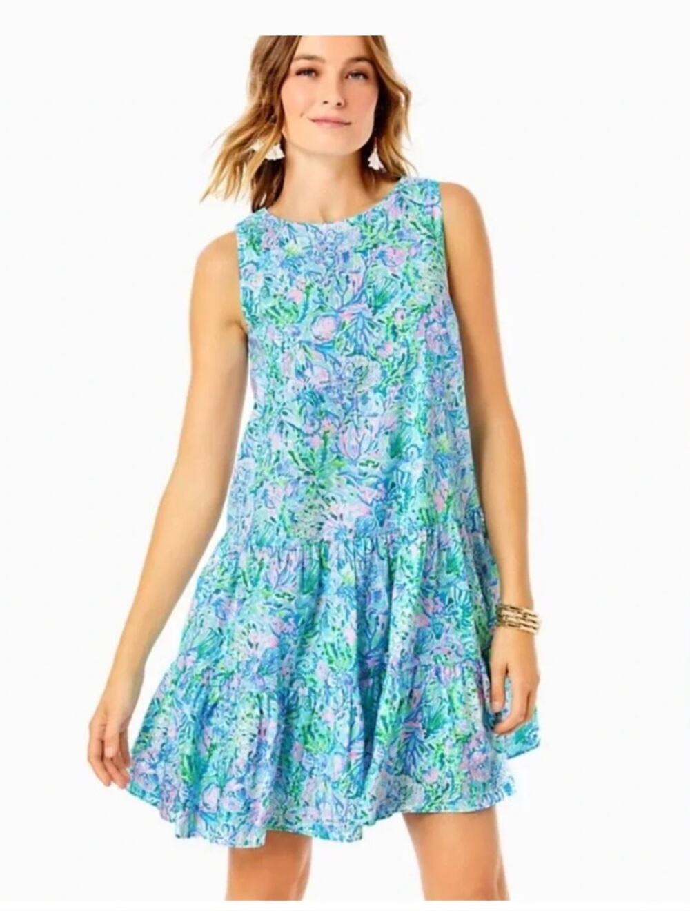 Lilly Pulitzer Trina Dress Surf Blue Soleil XL